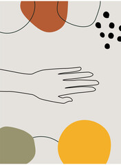 Modern abstract boho style hand gesture. Aesthetic hand-drawn modern gesture art contemporary bohemian poster cover template. Organic boho shape set