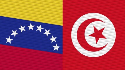 Tunisia and Venezuela Two Half Flags Together Fabric Texture Illustration