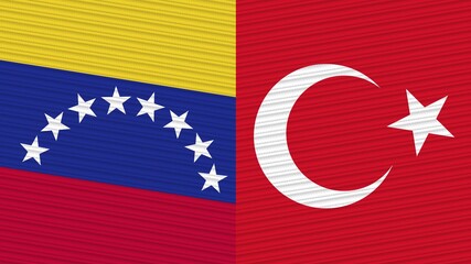 Turkey and Venezuela Two Half Flags Together Fabric Texture Illustration