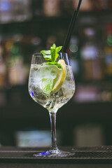 Hugo cocktail, summer drinks, sparkling cocktail with Prosecco mint, lemon
