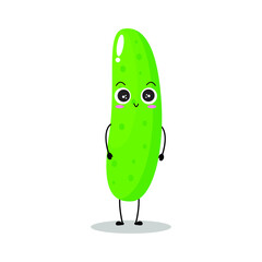 Vector illustration of cucumber character with cute expression, smile, happy, funny, cucumber isolated on white background, simple minimal style, vegetable for mascot collection, emoticon, kawaii