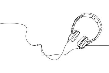 Obraz premium Continuous one line of headphones in silhouette on a white background. Linear stylized.Minimalist.