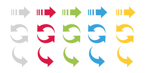 Arrow icon set. Up, right, left, round curve arrow button symbol. Cursor sign. Modern design colorful arrows. Arrow icons isolated on background. Stock vector elements.