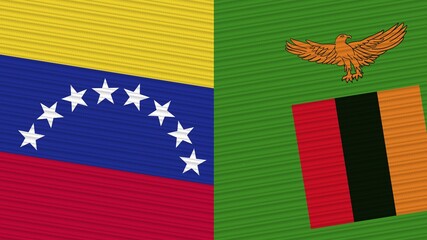 Zambia and Venezuela Two Half Flags Together Fabric Texture Illustration