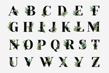 Botanical capital alphabet collection vector