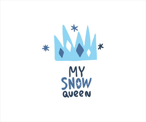Draw Snow blue ice crown icon. Cold indifferent. Sketch doodle style