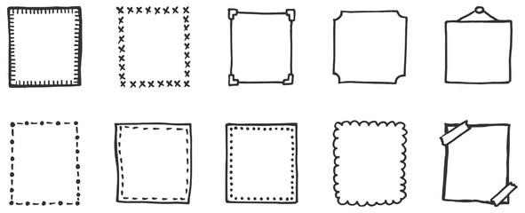 Black and white doodle frame set. Set of stationery
