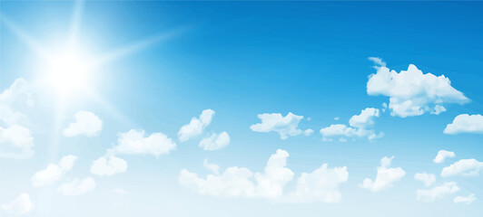 Blue sunny sky with white clouds. Scenic outdoor sky joyful beauty