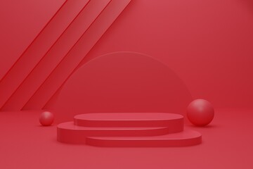 3d render podium with red ciolor for product display