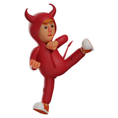 Red Devil 3D Cartoon showing a kicking pose