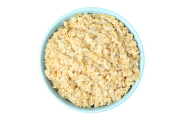 Bowl of fresh oatmeal isolated on white background