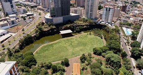 Aerial view of a Ribeirao Preto city park. Dr Luis Carlos Raya Park.