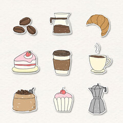 Cute coffee doodle journal sticker set vector