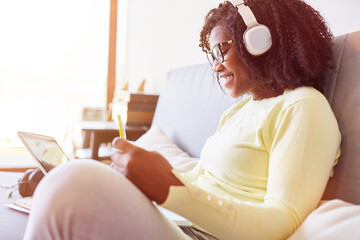 African woman in video chat while dating online
