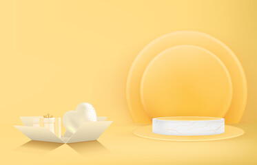 3d Minimal geometric podium with gift box. 