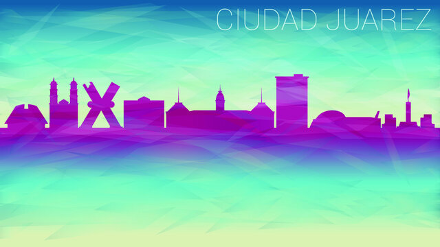 Ciudad Juarez Skyline City Vector Silhouette. Broken Glass Abstract Geometric Dynamic Textured. Banner Background. Colorful Shape Composition.