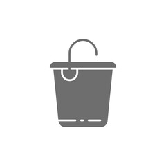 Vector cleaning bucket, plastic container grey icon.