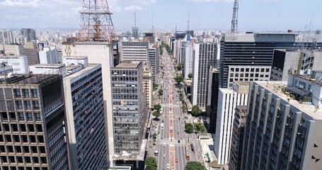 Aerial view of Avenida Paulista (Paulista avenue) in Sao Paulo city, Brazil.