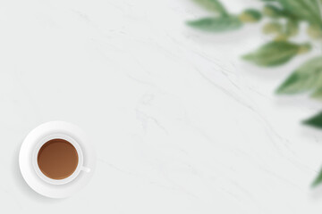 Coffee cup on white marble background template vector