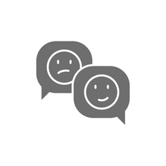 Positive and negative feedback, speech bubble grey icon.