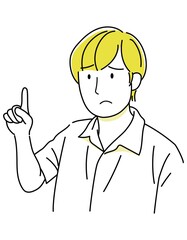 男の子08_03（手描き・上半身・困った顔で人差し指を立てる男性）