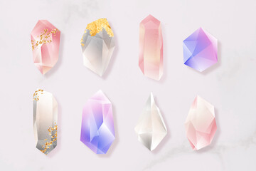 Colorful crystal set on marble background vector