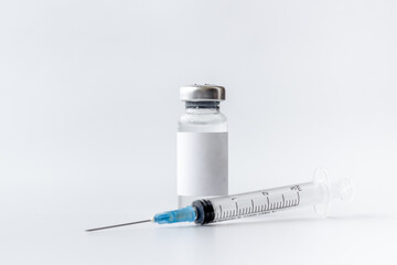 Medical glass vial vaccine and syringe. Vaccination concept