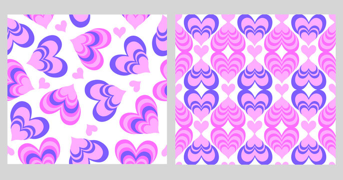 Set of hearts pattern. Two patterns with alternating cute hearts. Vector illustration.