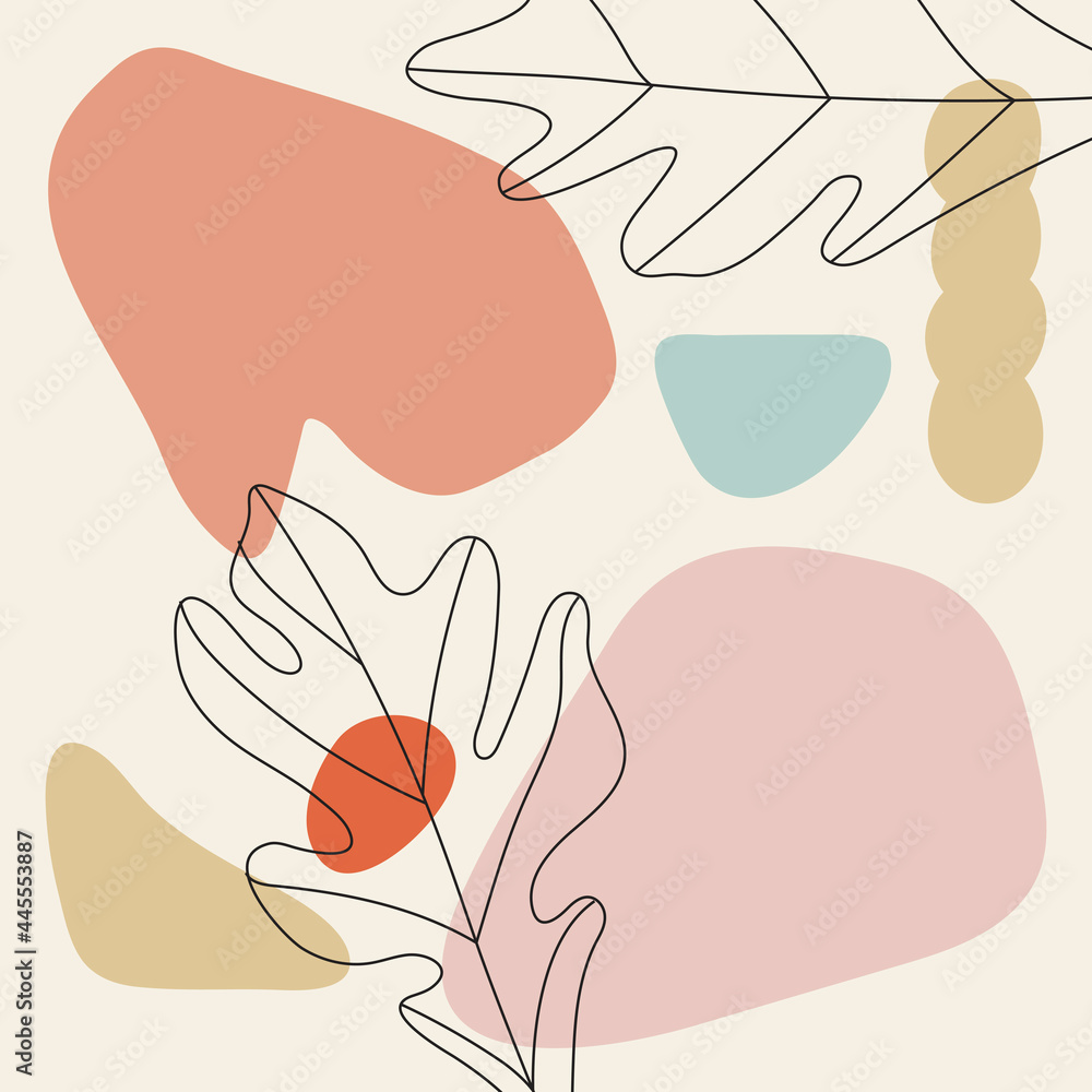 Poster leaf line art pattern background vector