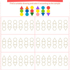  A game for children. Find a suitable drawing and color it according to the sample.