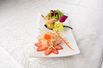 Chinese dim sum cold cut meat appetiser combo dishes platter in white background appetiser halal menu