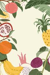 Hand drawn tropical fruit frames wallpaper vector