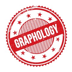 GRAPHOLOGY text written on red grungy round stamp.