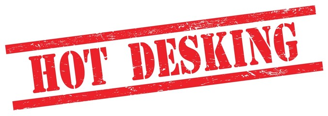 HOT  DESKING text on red grungy rectangle stamp.