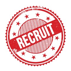 RECRUIT text written on red grungy round stamp.