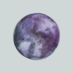 Moon watercolor vector drawing, an violet and grey background spot, abstract texturetexture resembling a full moon. Hand drawn moon watercolor illustration. Design for fabrics, textiles, packaging