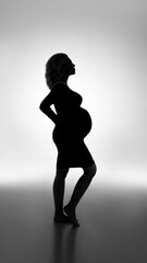 Silhouette of an elegant pregnant woman on a white background