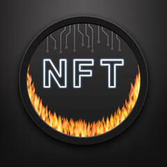 NFT Non-Fungible token, advertising banner with fire. Crypto art