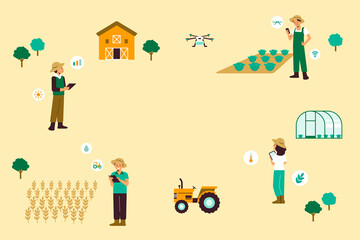 Smart farming community precision agriculture vector background