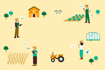 Fototapeta premium Smart farming community precision agriculture vector background