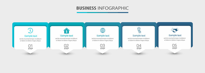 Fototapeta na wymiar Business infographic template with 5 options or steps. Can be used for process diagram, presentations, workflow layout, banner, flow chart, info graph