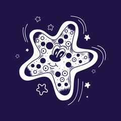 Hand drawn funny starfish. An inhabitant of the underwater world. Cute cartoon vector illustration. Design for children's textiles, poster, postcard