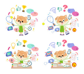 マルチタスクをこなすイヌの女の子のセット
