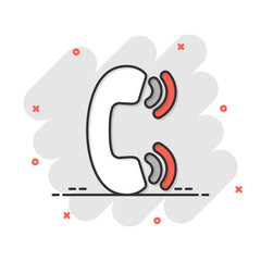 Mobile phone icon in comic style. Telephone talk cartoon vector illustration on white isolated background. Hotline contact splash effect business concept.
