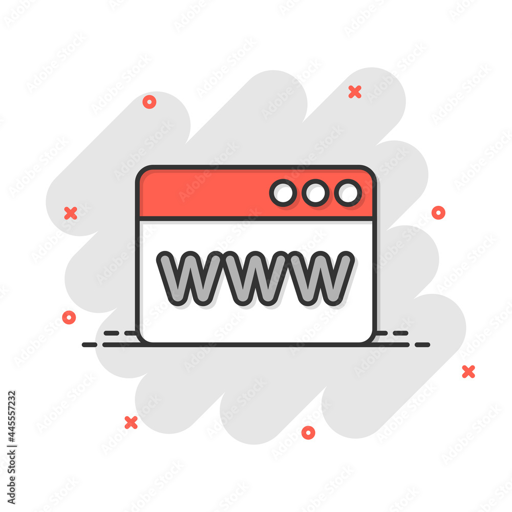 Poster website domain icon in comic style. www internet address cartoon vector illustration on white isolat