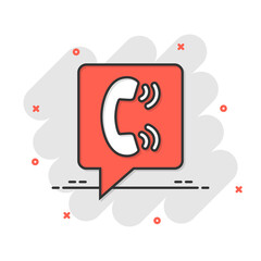 Mobile phone icon in comic style. Telephone talk cartoon vector illustration on white isolated background. Hotline contact splash effect business concept.