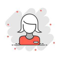Woman face icon in comic style. People cartoon vector illustration on white background. Partnership splash effect business concept.