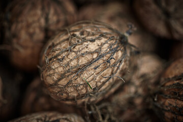 Walnuts for the backdrop. Nuts background concept. Close-up background of organic walnuts
