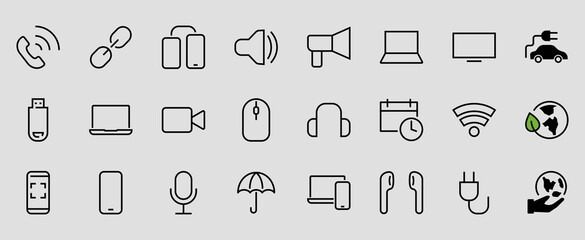 A set of smart devices and gadgets, computer hardware and electronics. Electronic devices icons for web and mobile vector lines. computer, telephone. Editable stroke. 48x48 pixels