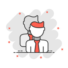 People communication icon in comic style. People cartoon vector illustration on white background. Partnership splash effect business concept.